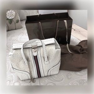 GUCCI - Authentic Vintage Gucci White Ostrich Leather Satchel – Rare & Luxurious